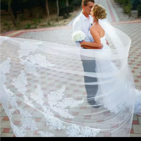 Elegant Ivory Lace Wedding  Veil - Picture 2 of 6